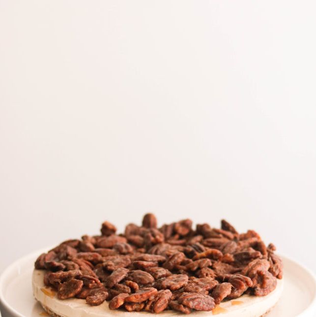 pecan cake on a stand