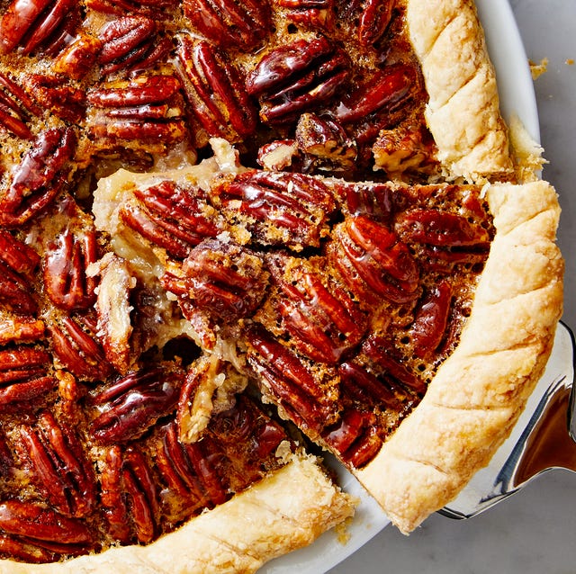 pecan pie with crunchy pecans and a flaky crust