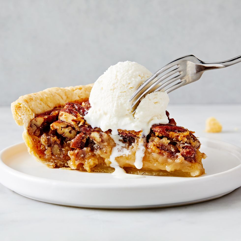 pecan pie with crunchy pecans and a flaky crust