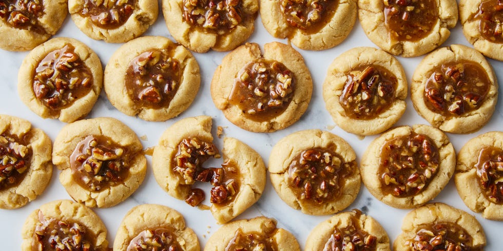 thumbprint cookies filled with pecan pie filling