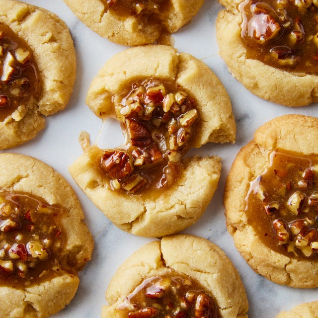 thumbprint cookies filled with pecan pie filling