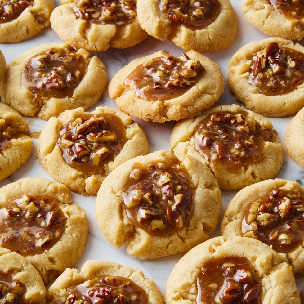 thumbprint cookies filled with pecan pie filling