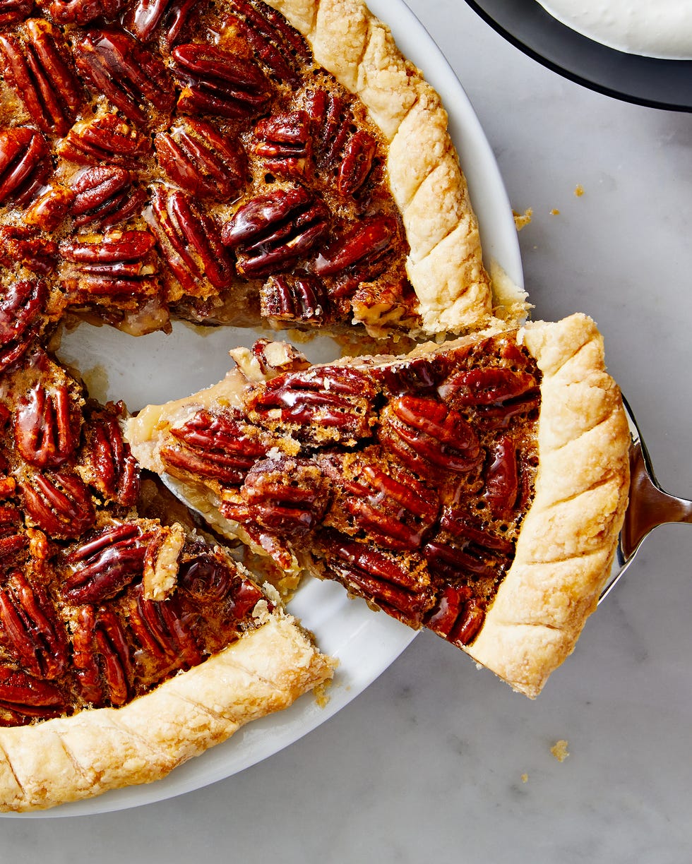 pecan pie with crunchy pecans and a flaky crust
