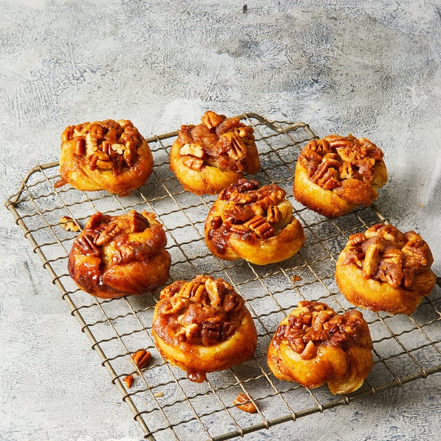 pecan sticky buns on a wire rack pecan sticky buns on a wire rack