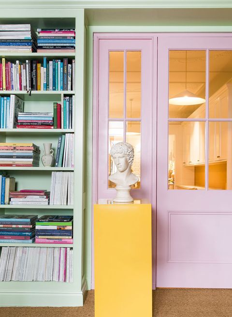 yellow pedestal in living room