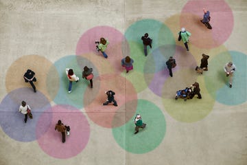 pedestrians on a concrete floor