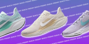 three pairs of the nike pegasus 41 in front of a purple gradient background with the text black friday