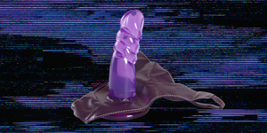 purple strap on sex toy
