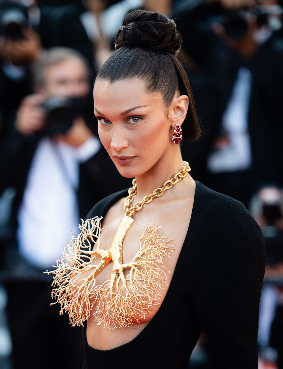 cannes, france   july 11 bella hadid attends the "tre piani three floors" screening during the 74th annual cannes film festival on july 11, 2021 in cannes, france photo by samir husseinwireimage