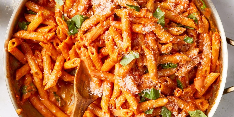 penne tossed in vodka sauce topped with parmesan and basil