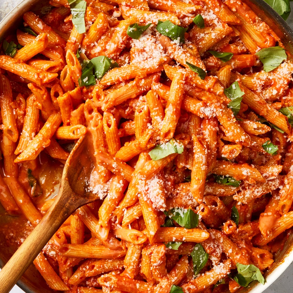 penne tossed in vodka sauce topped with parmesan and basil