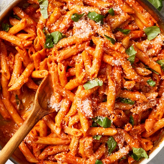 penne tossed in vodka sauce topped with parmesan and basil
