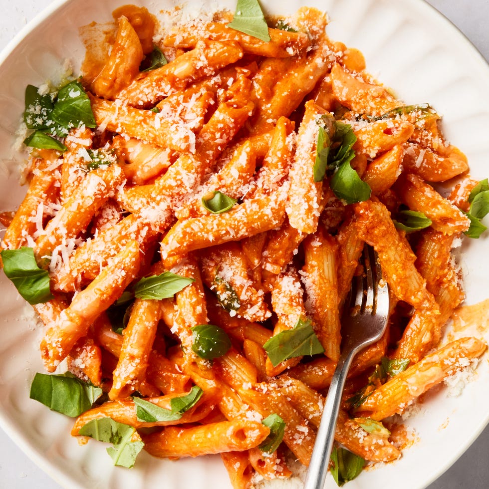 penne tossed in vodka sauce topped with parmesan and basil