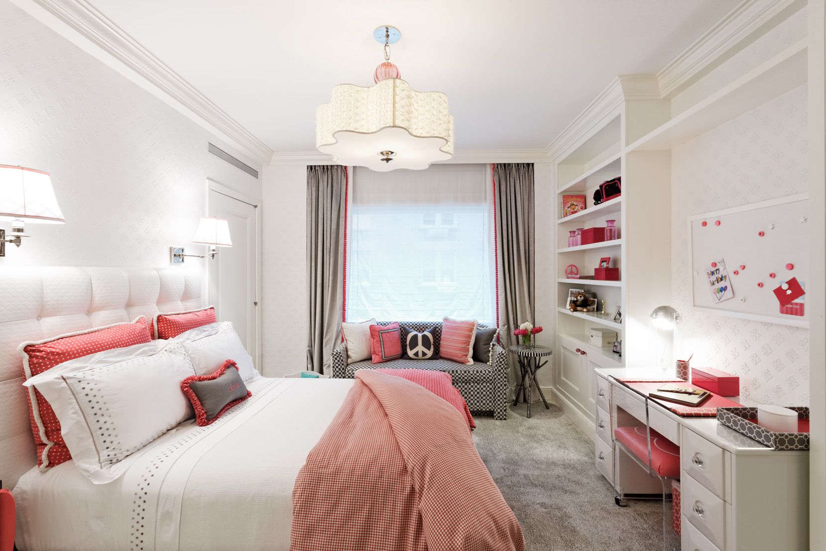 Blush pink white and deals grey bedroom