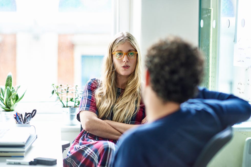 people talking in office