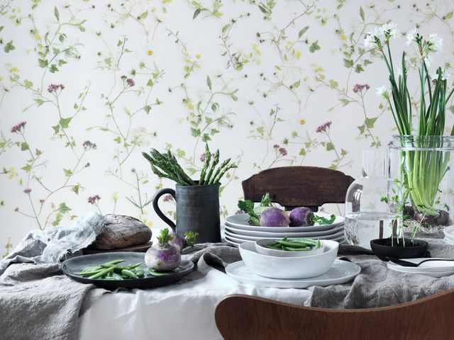 Wallpaper, Green, Purple, Room, Lilac, Violet, Flower, Plant, Interior design, Table, 