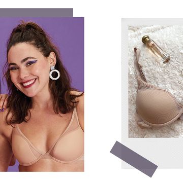 Pepper bras for small boobs on models; All You bra on furry blanket with accessories