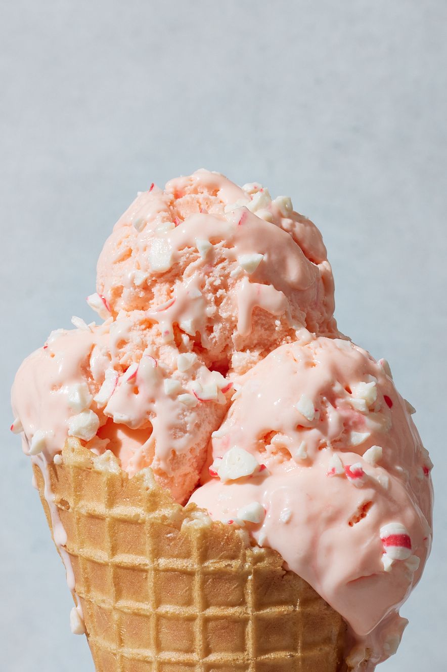 pink peppermint ice cream with crushed peppermint candy