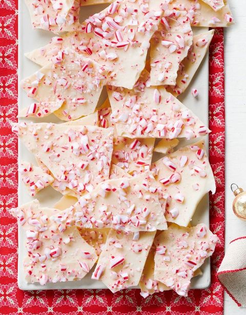 peppermint bark white chocolate on red background