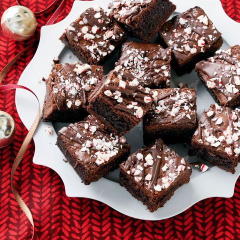 peppermint brownies on white plate