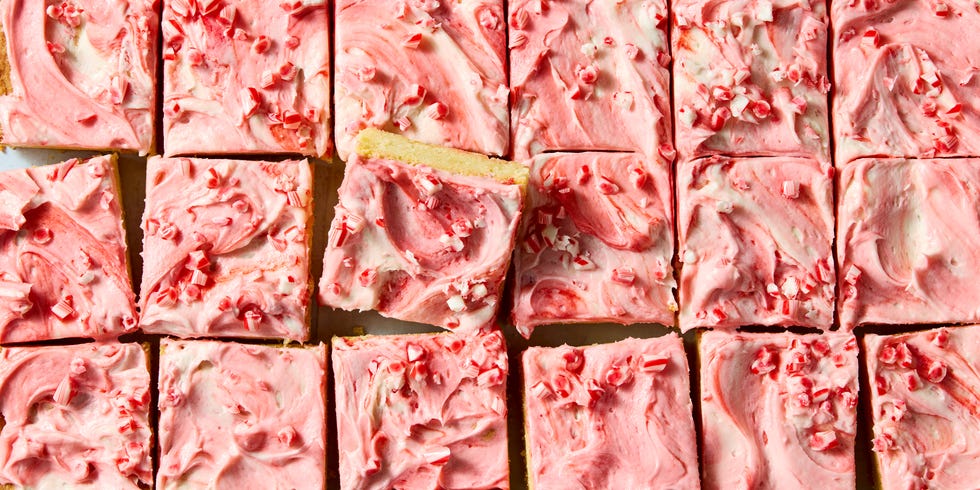 cookie bars topped with pink ice and peppermint candy pieces