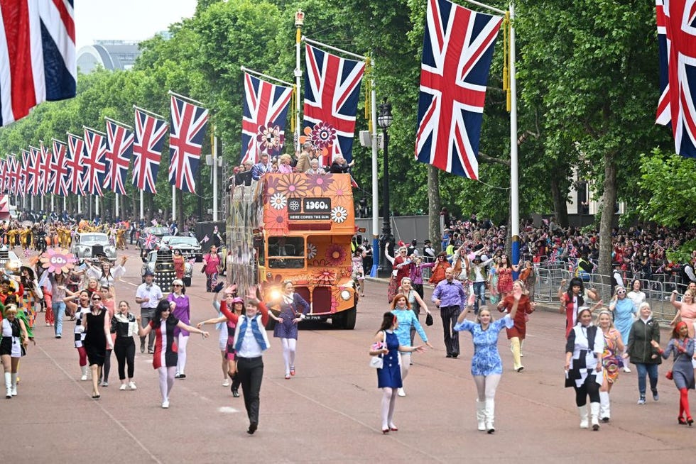 London UK, 5th June 2022. woman street dancer at The pageant for the Queen  Elizabeth II's Platinum Jubilee celebration in central London. Large Crowds  line the street along the Mall and Whitehall