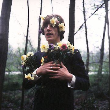 english singer roger daltrey of rock band the who, posing with spring flowers in his hair during a tour in germany, circa 1967 photo by chris morphetredfernsgetty images