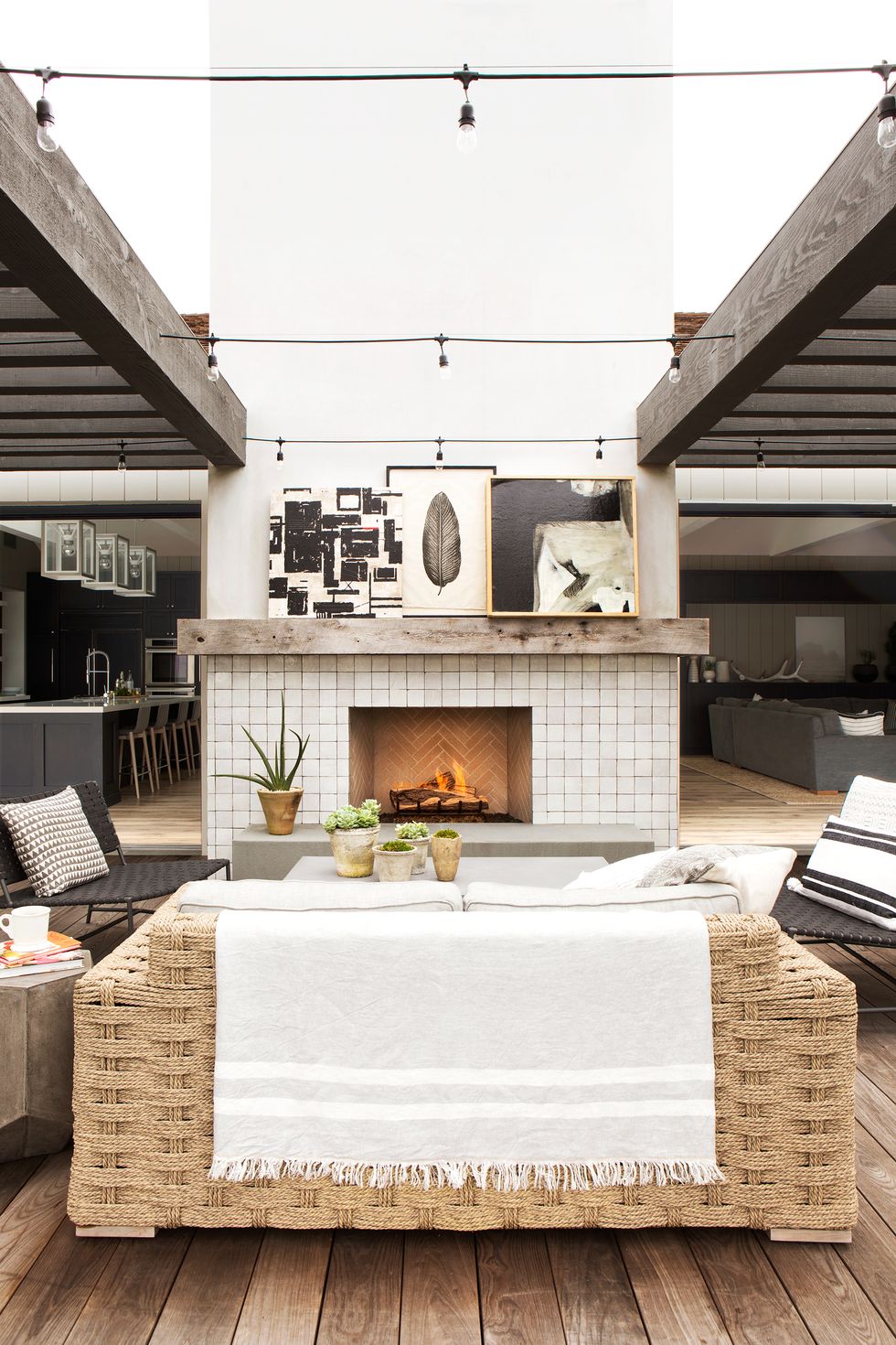backyard pergola with fireplace
