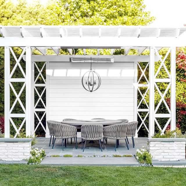 pergola ideas white with dining table