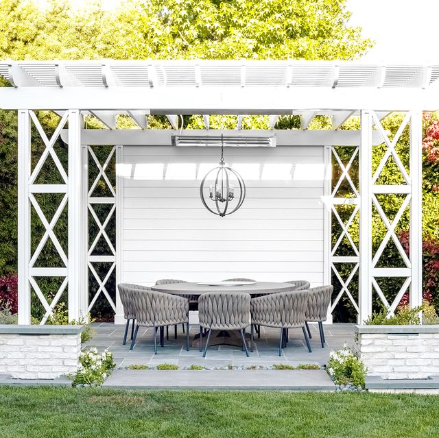 pergola ideas white with dining table