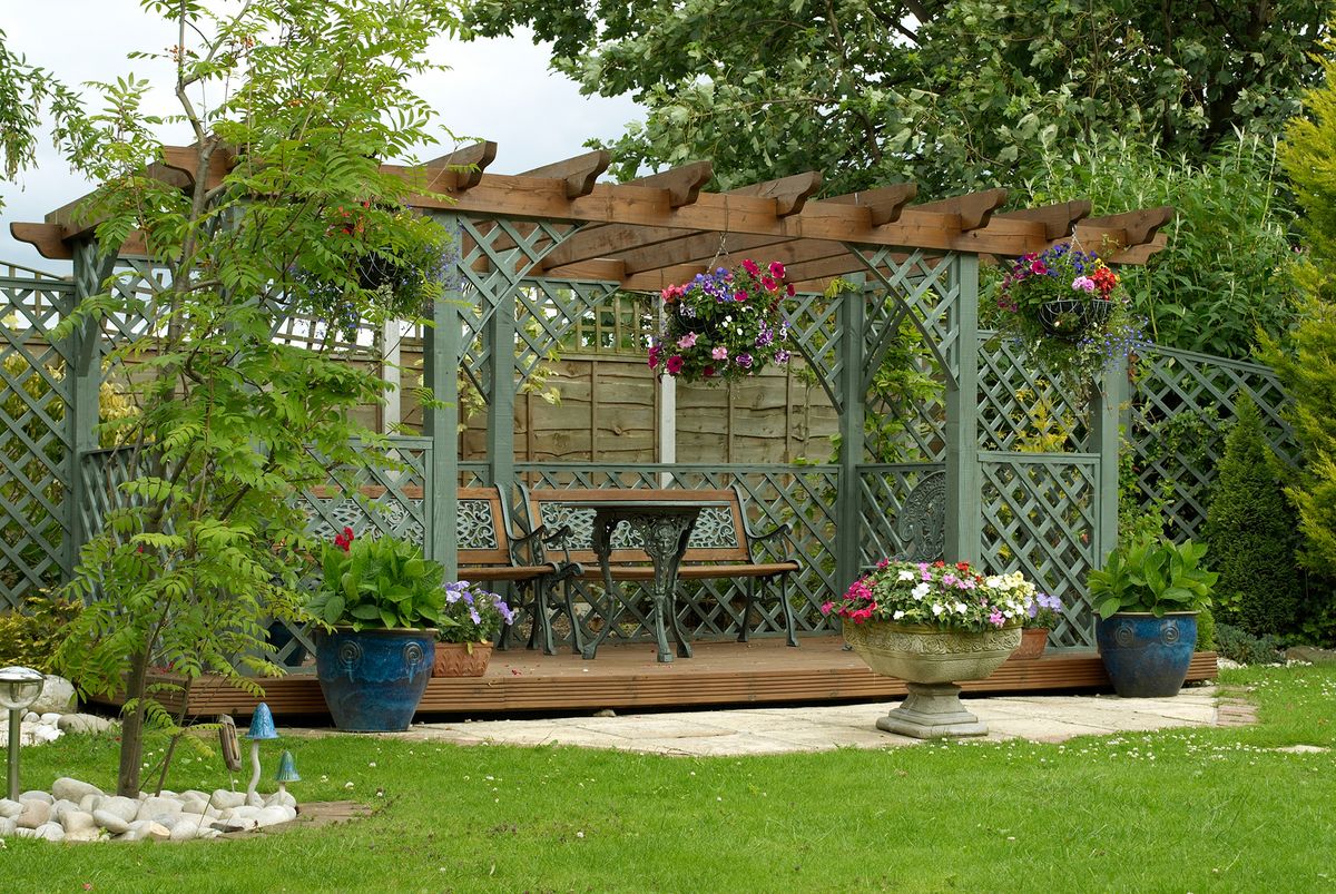 Trellis with clematis or wisteria