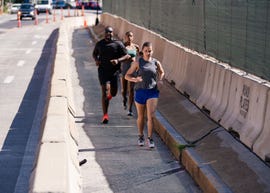 running in a group on the road