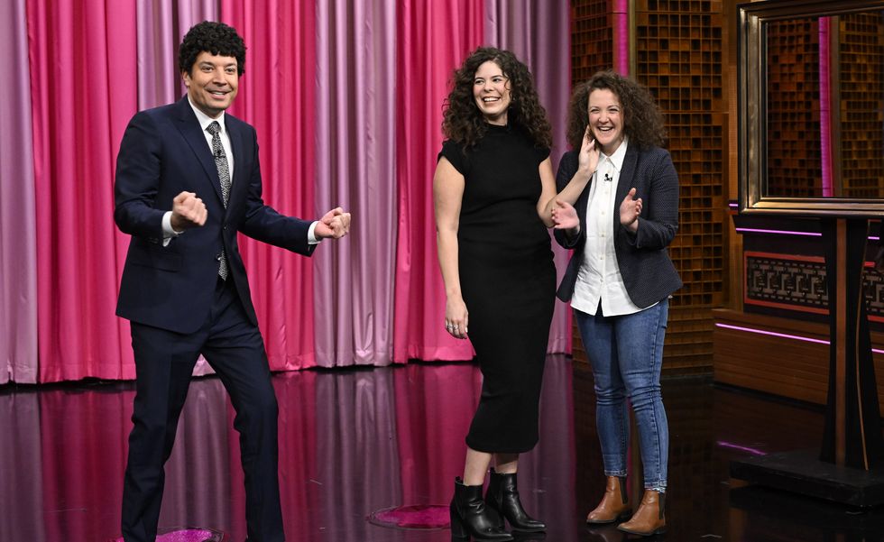 the tonight show starring jimmy fallon episode 1799 pictured l r host jimmy fallon with contestants tamara doherty and kami cotter during “perm week day 2” on tuesday, february 14, 2023 photo by todd owyoungnbc