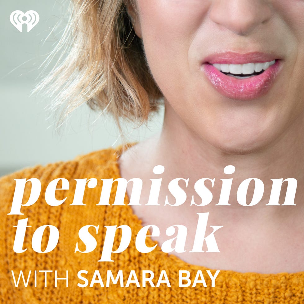 samara bay's face close up on her mouth in a yellow sweater