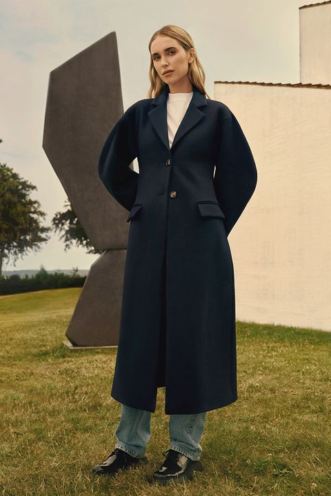 pernille teisbaek wears a wool coat from her mango collaboration