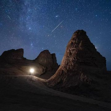 haixi, china august 12 the perseid meteor shower illuminate the night sky over the eboliang yardang landform on august 12, 2022 in haixi mongolian and tibetan autonomous prefecture, qinghai province of china photo by wu zhengjievcg via getty images