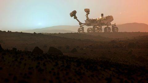 perseverance rover on mars at sunset