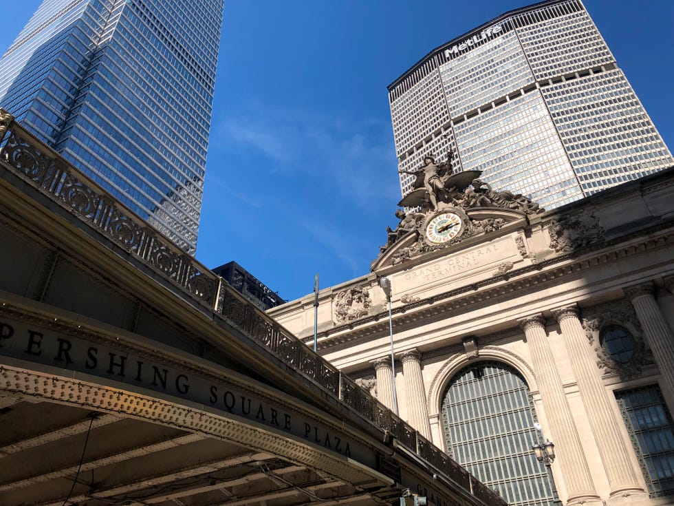 pershing square plaza and grand central station with metlife building behind it, manhattan, new york city