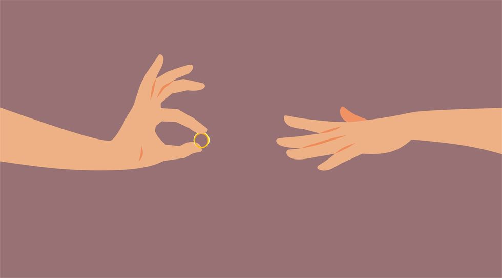 person proposing matrimony with engagement ring vector cartoon illustration