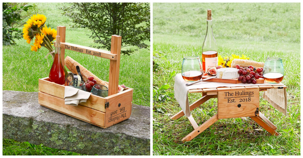 Portable Picnic Table with Handle,Outdoor Folding Wooden Wine Picnic Tables,Mini 2 in 1 Wine Glass Rack & Compartmental Dish Holder,Snack Cheese Tray,Garden Party Beach Bar Camping Dining,Detachable 