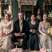 persuasion l to r lydia rose bewley as penelope clay, richard e grant as sir walter elliot, dakota johnson as anne elliot, yolanda kettle as elizabeth elliot in persuasion cr nick wallnetflix © 2022 persuasion l to r lydia rose bewley as penelope clay, richard e grant as sir walter elliot, dakota johnson as anne elliot, yolanda kettle as elizabeth elliot in persuasion cr nick wallnetflix © 2022
