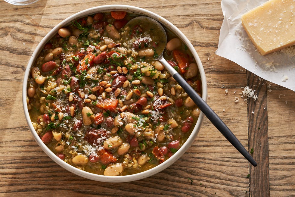 pesto rice and bean soup