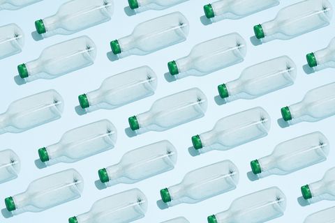 Water bottles lined up in a row