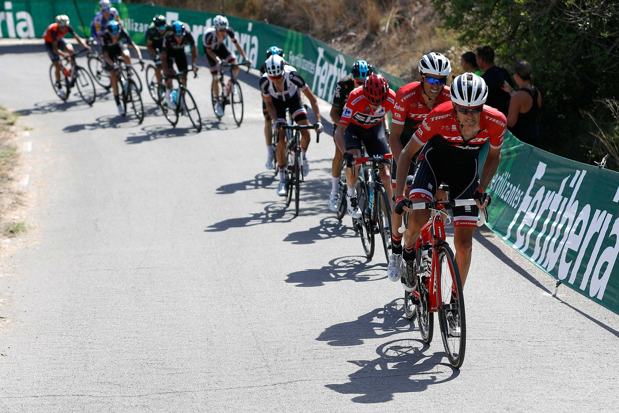 stetina sets the pace for teammate alberto contador during stage 6 of the 2017 vuelta a españa