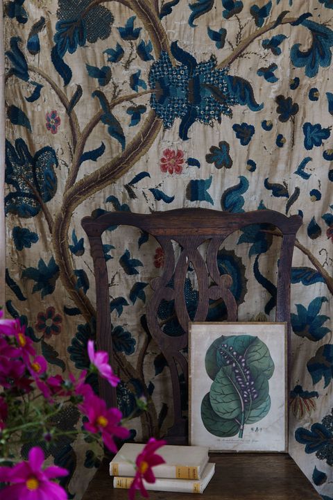 Blue, Turquoise, Textile, Pattern, Teal, Design, Tree, Visual arts, Plant, Room, 