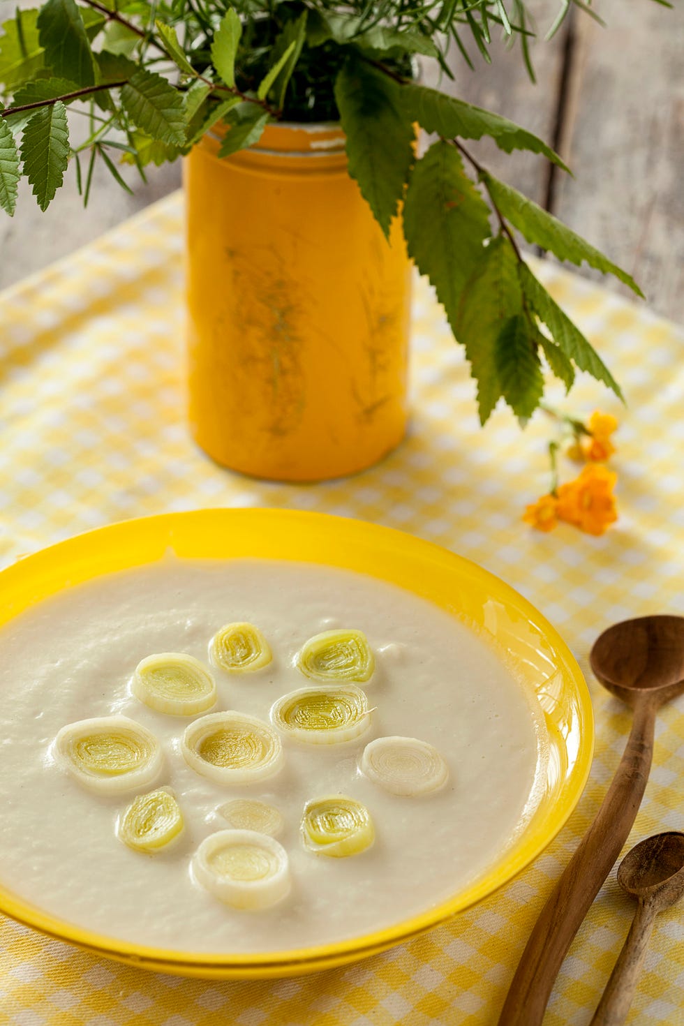 sopa fría de puerros y coliflor