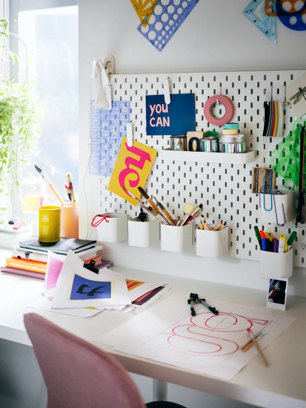 desk with pegboard