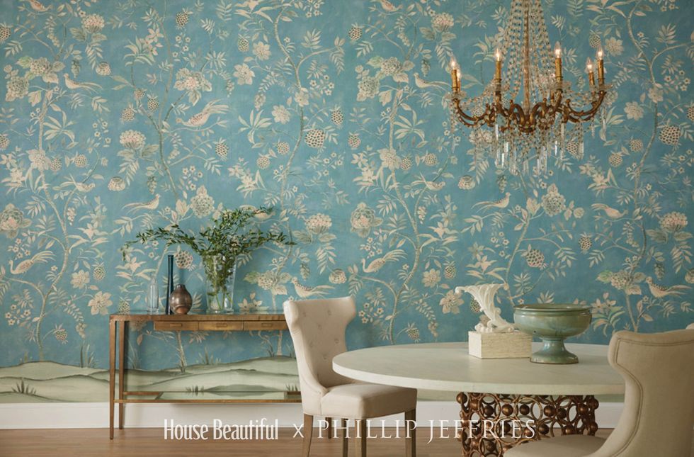 Wallpaper, Room, Blue, Wall, Aqua, Turquoise, Interior design, Table, Furniture, Interior design, 
