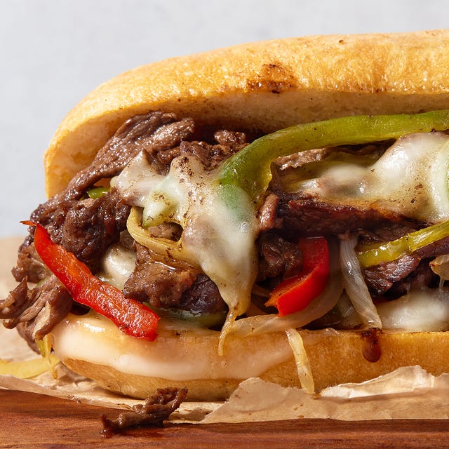 philly cheesesteak with peppers and melted cheese