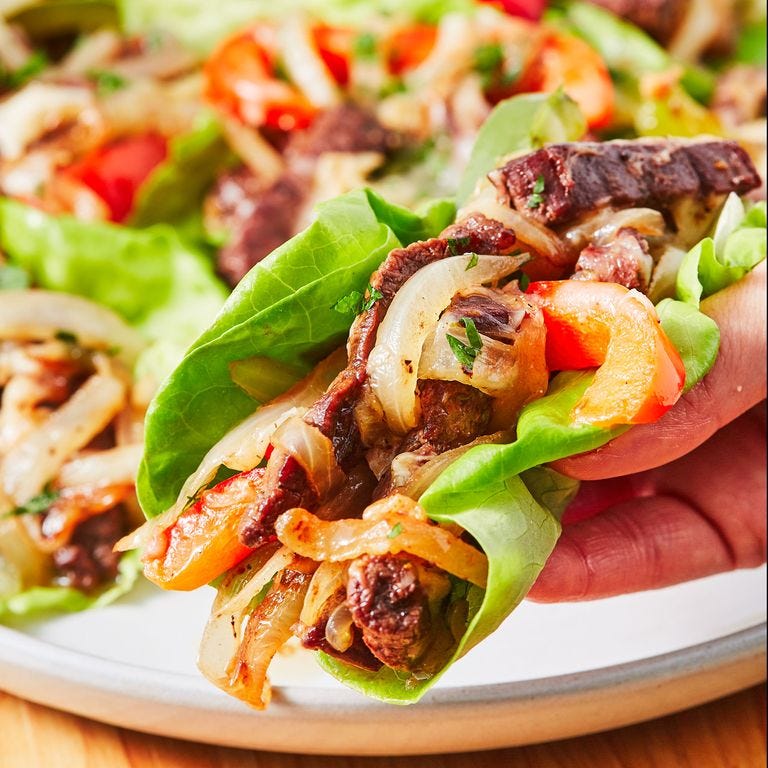 closeup of a philly cheesesteak lettuce wrap